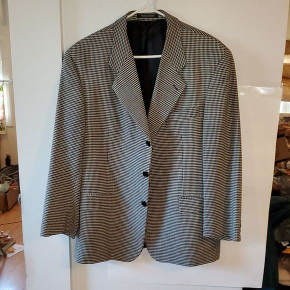 Fiori Men's Suit Jacket Gingham Print Virgin Wool Marshall Fields Size 44 - Picture 1 of 10